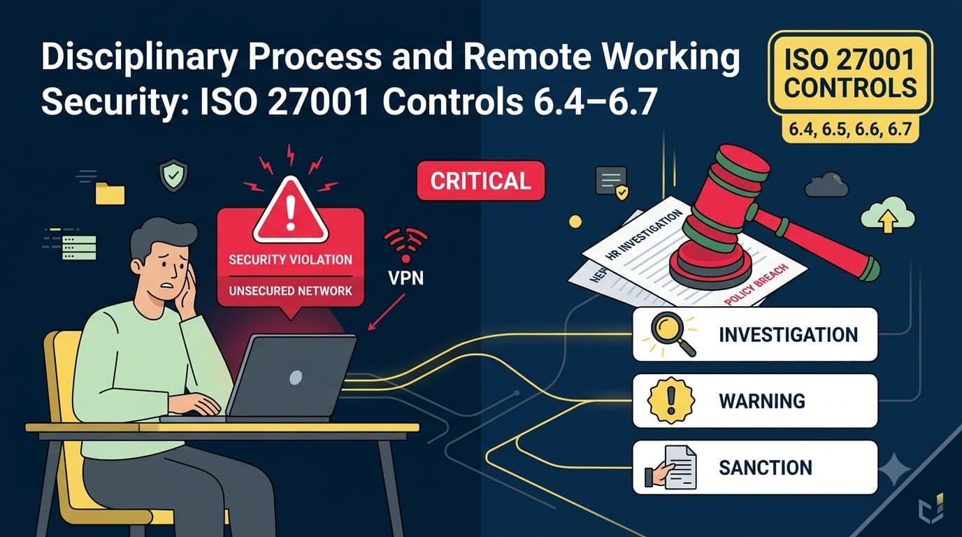 Disciplinary Process and Remote Working Security: ISO 27001 Controls 6.4–6.7