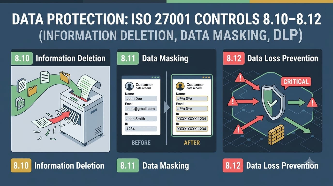 Data Protection: ISO 27001 Controls 8.10–8.12 (Information Deletion, Data Masking, DLP)
