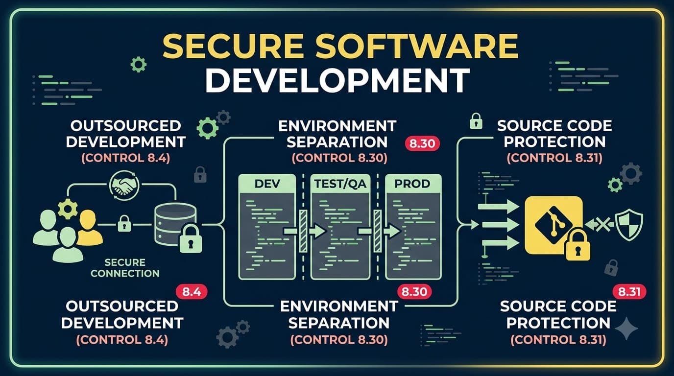 Outsourced Development, Environment Separation & Source Code: ISO 27001 Controls 8.4, 8.30, 8.31